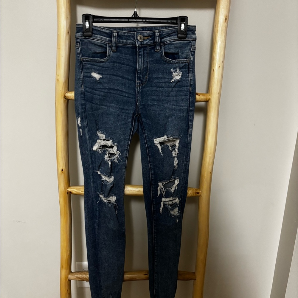 American Eagle Outfitters Dark Blue Distressed Skinny Jeans